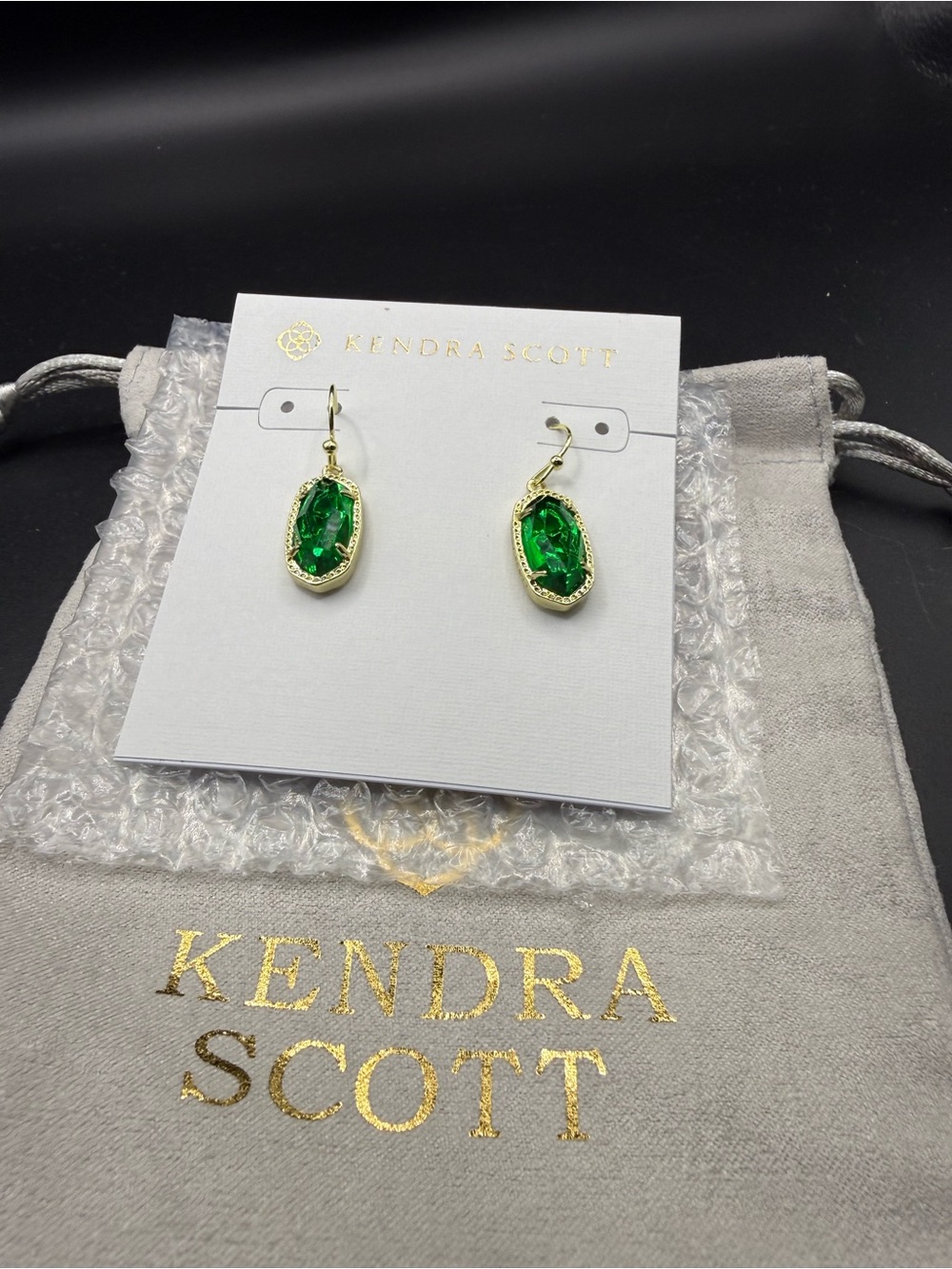 Kendra Scott Gold-Tone Drop Earrings with Emerald Green Stones